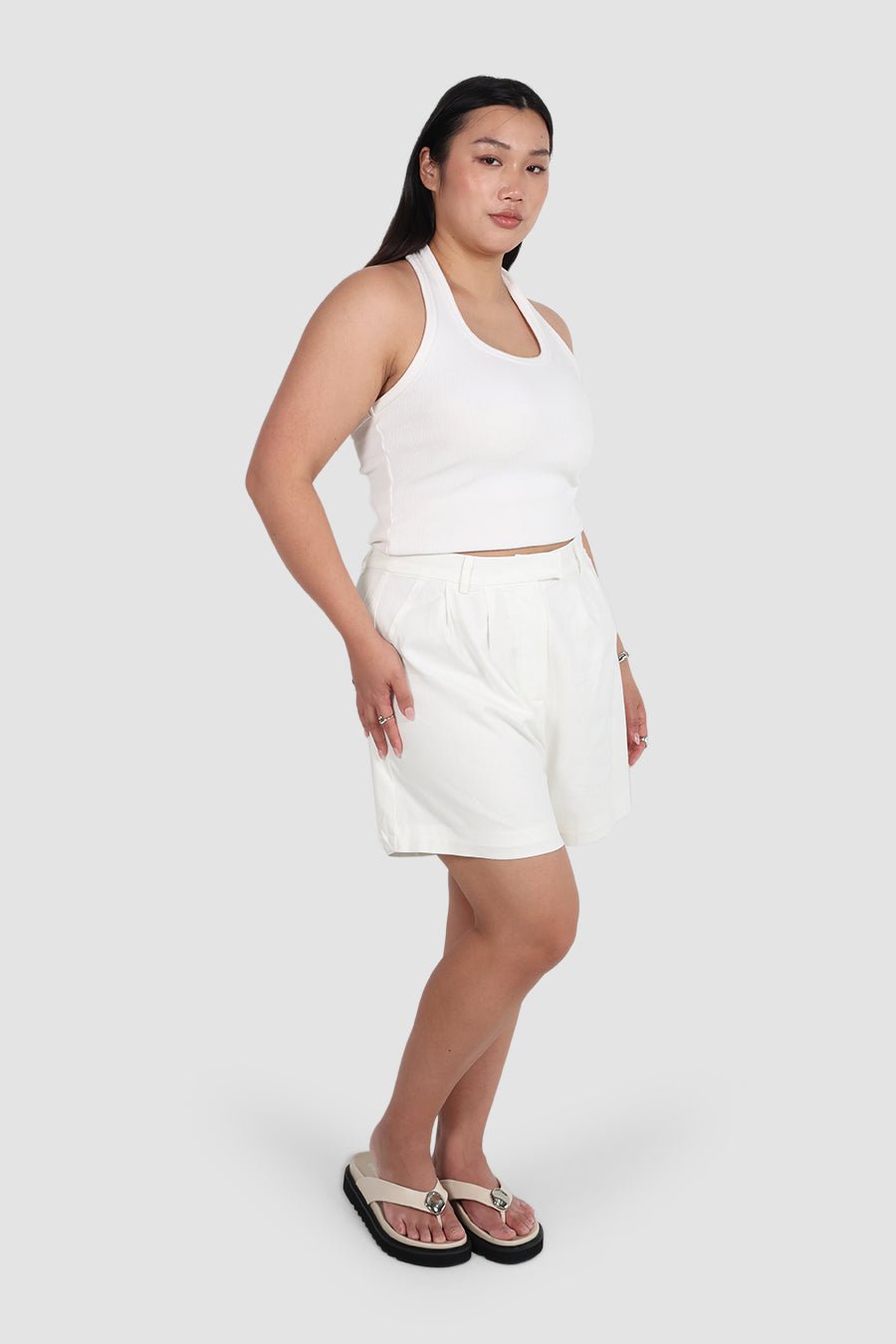 RUBEN LINEN BLEND SHORTS WHITE - Fayt The Label