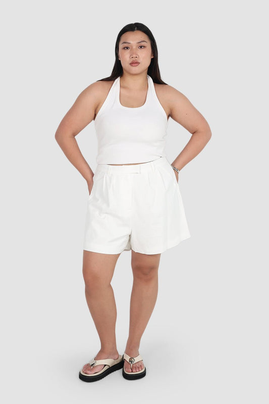 RUBEN LINEN BLEND SHORTS WHITE - Fayt The Label