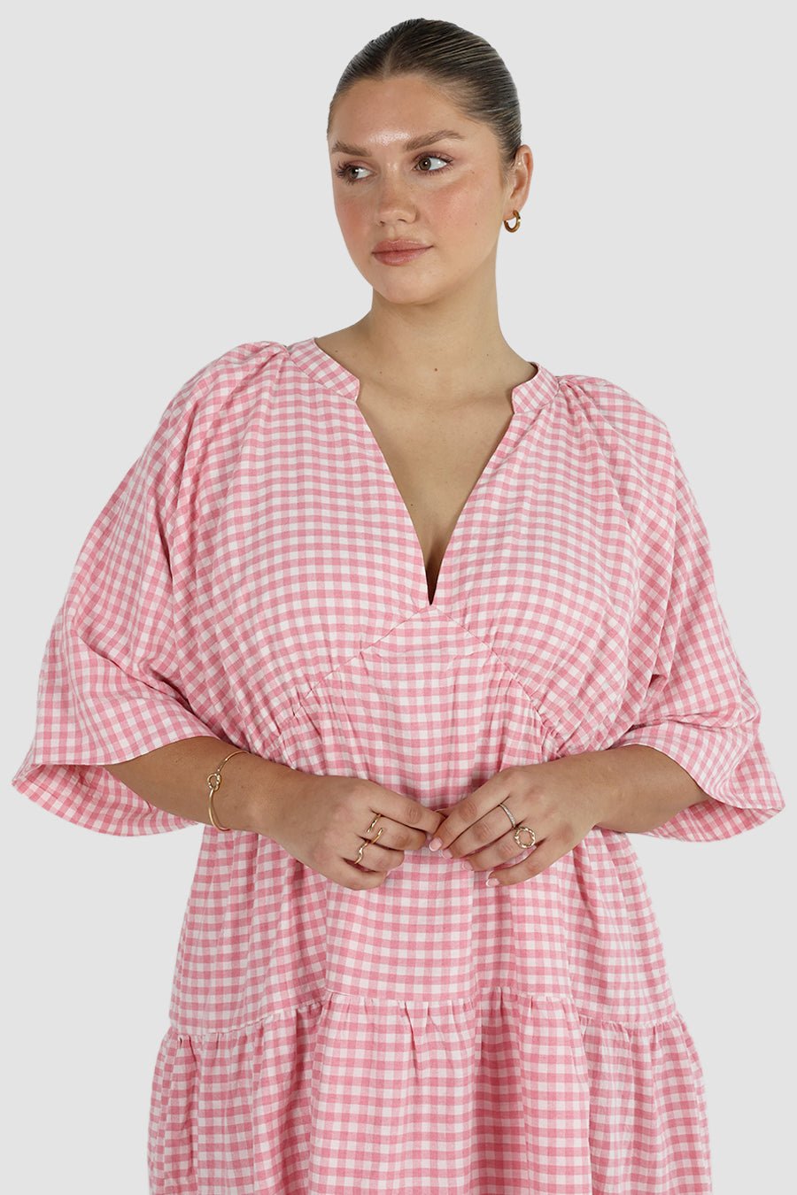 SALORA DRESS PINK GINGHAM - Fayt The Label