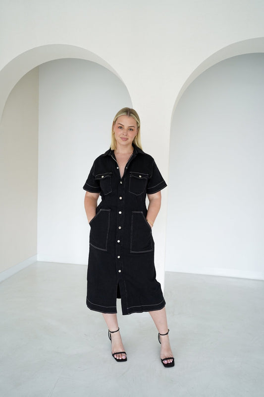 SAVEIRA DENIM MIDI DRESS BLACK - Fayt The Label