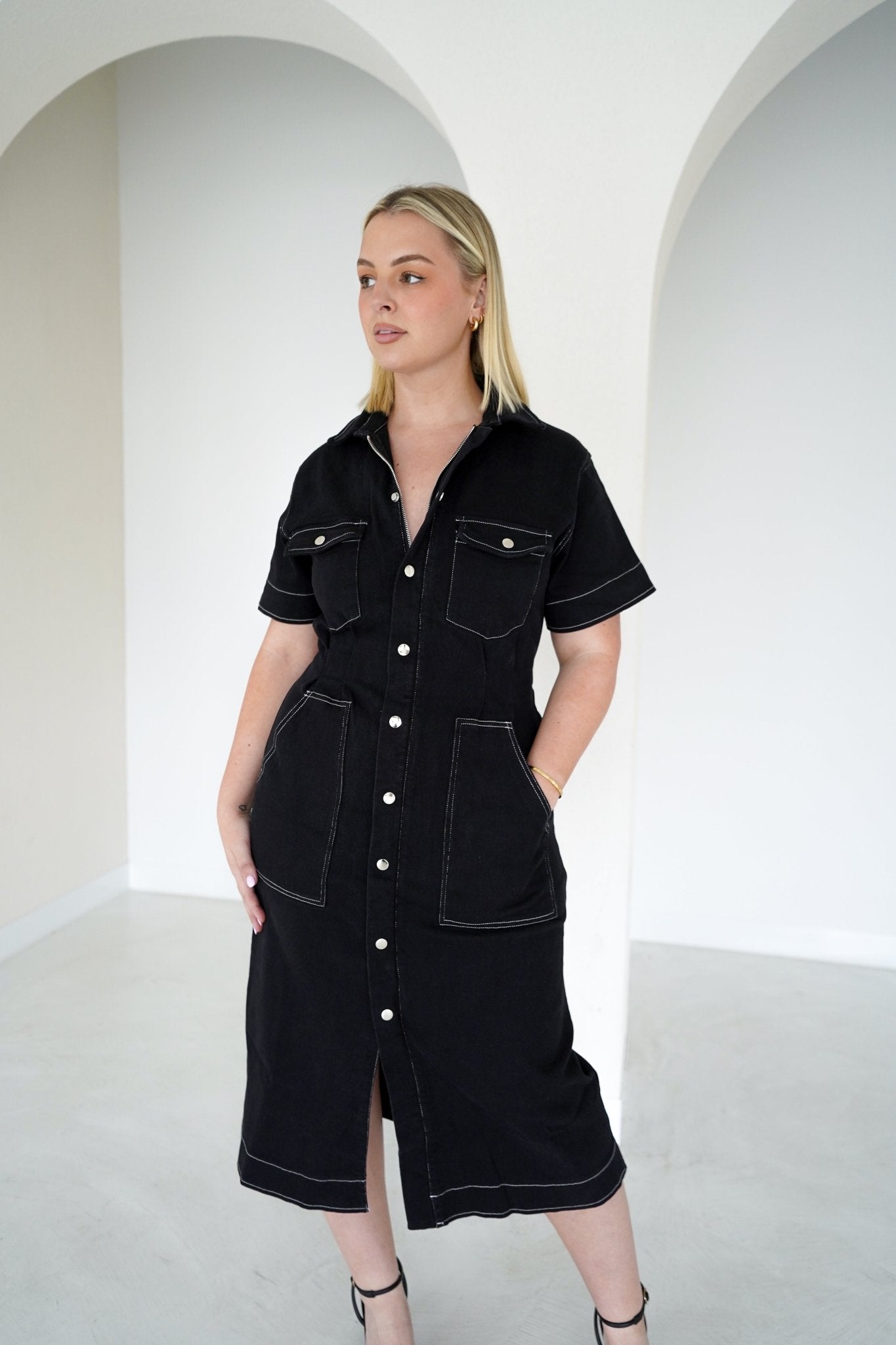 SAVEIRA DENIM MIDI DRESS BLACK Fayt The Label SAVEIRA DENIM MIDI DRESS BLACK Fayt The Label