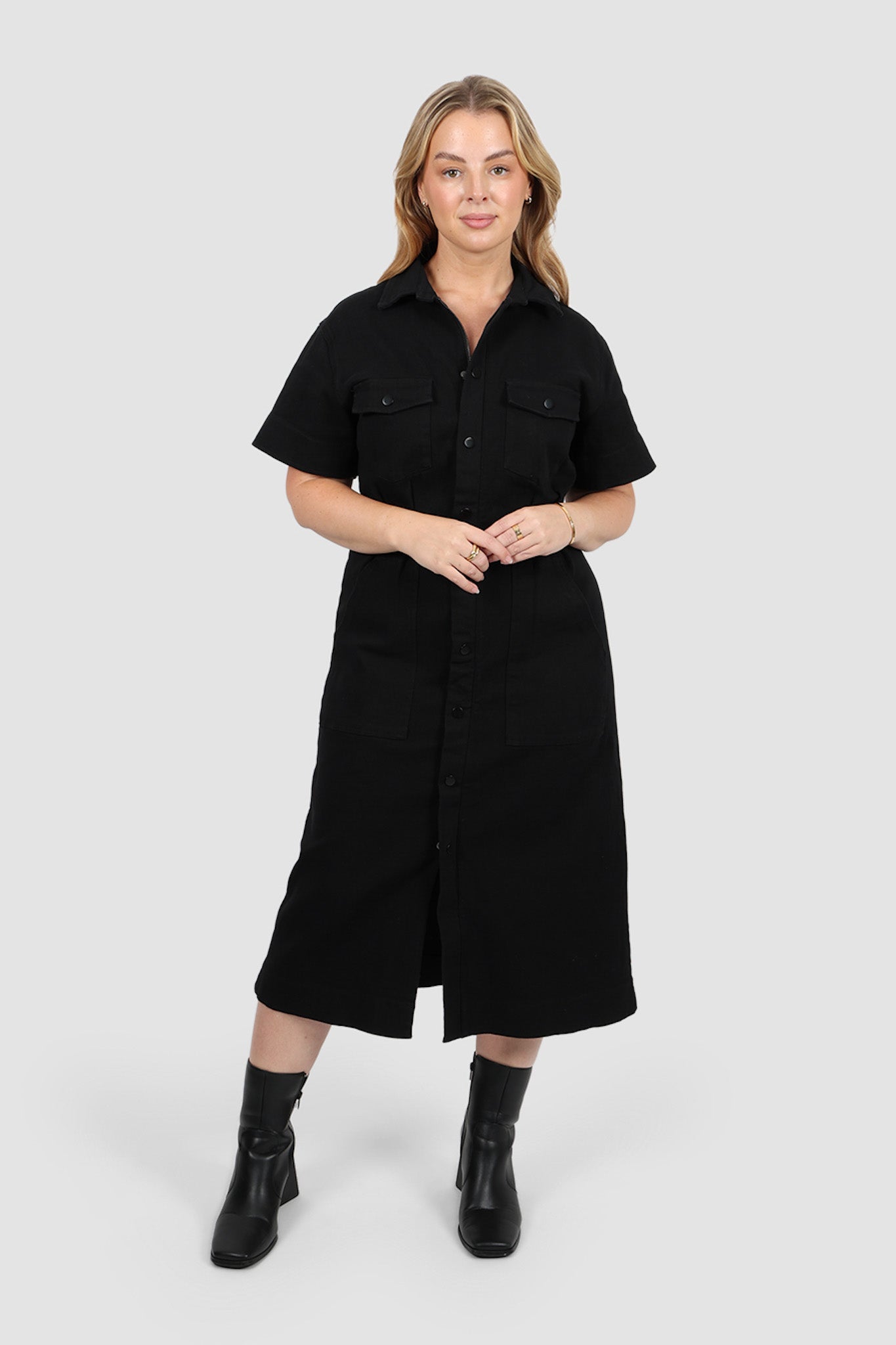 SAVEIRA DENIM MIDI DRESS BLACKOUT - Fayt The Label