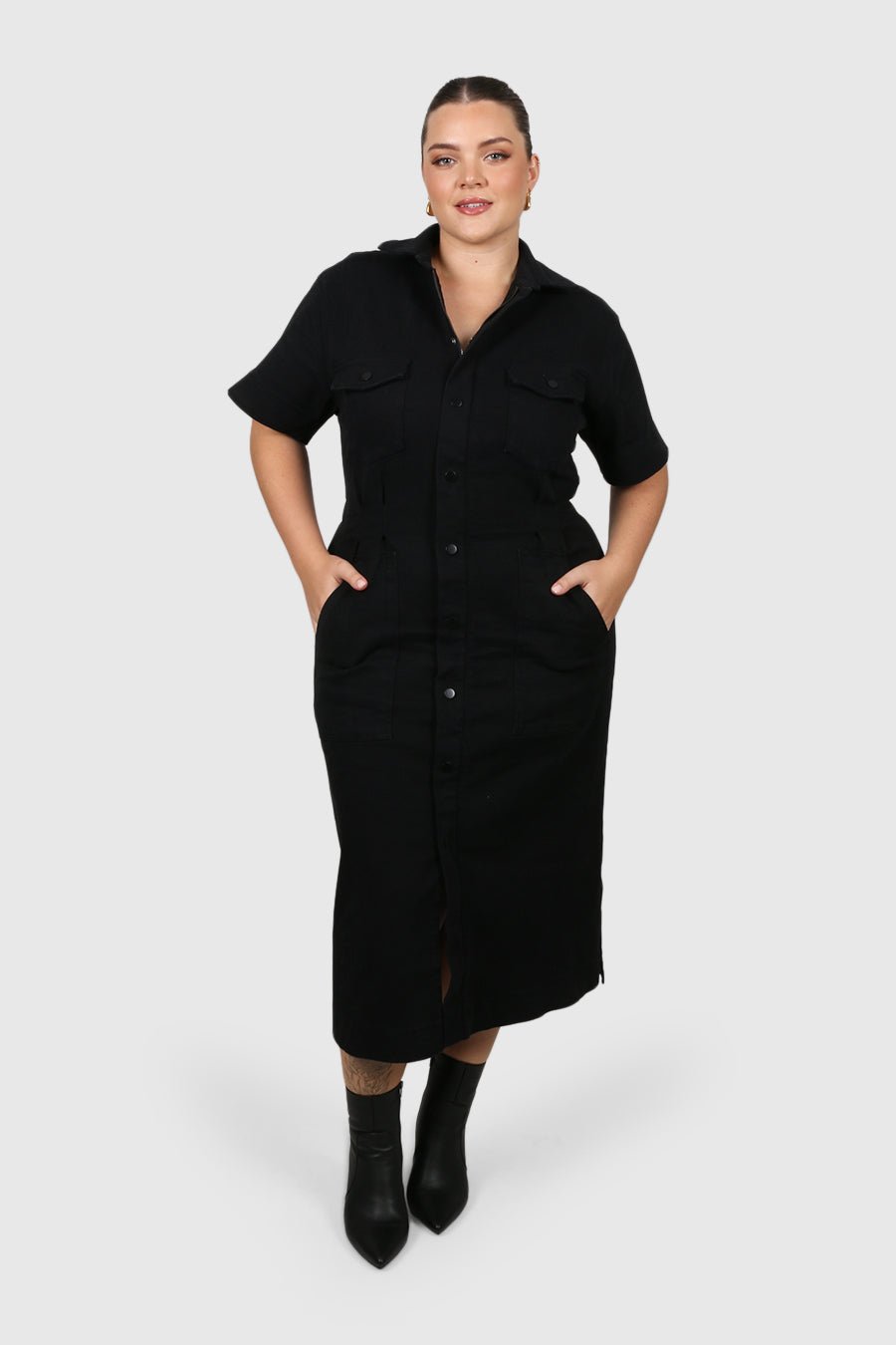 SAVEIRA DENIM MIDI DRESS BLACKOUT - Fayt The Label