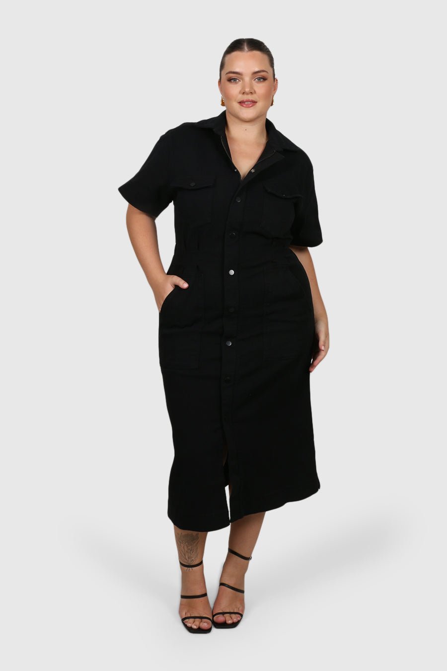 SAVEIRA DENIM MIDI DRESS BLACKOUT - Fayt The Label
