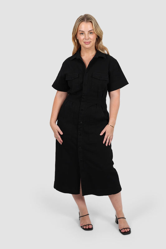 SAVEIRA DENIM MIDI DRESS BLACKOUT - Fayt The Label