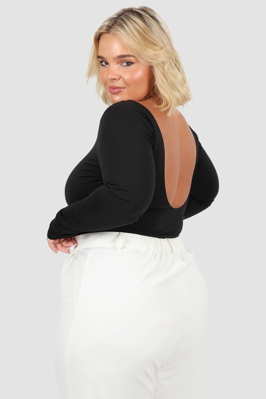 SCOOP BACK BODYSUIT BLACK - Fayt The Label