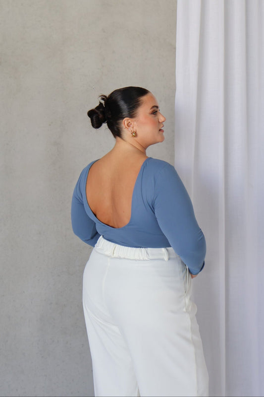 SCOOP BACK BODYSUIT SLATE - Fayt The Label