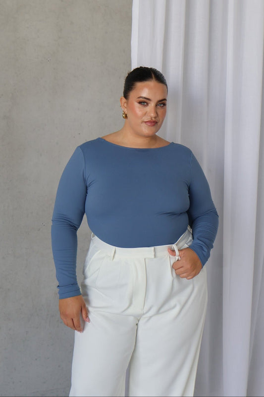 SCOOP BACK BODYSUIT SLATE - Fayt The Label