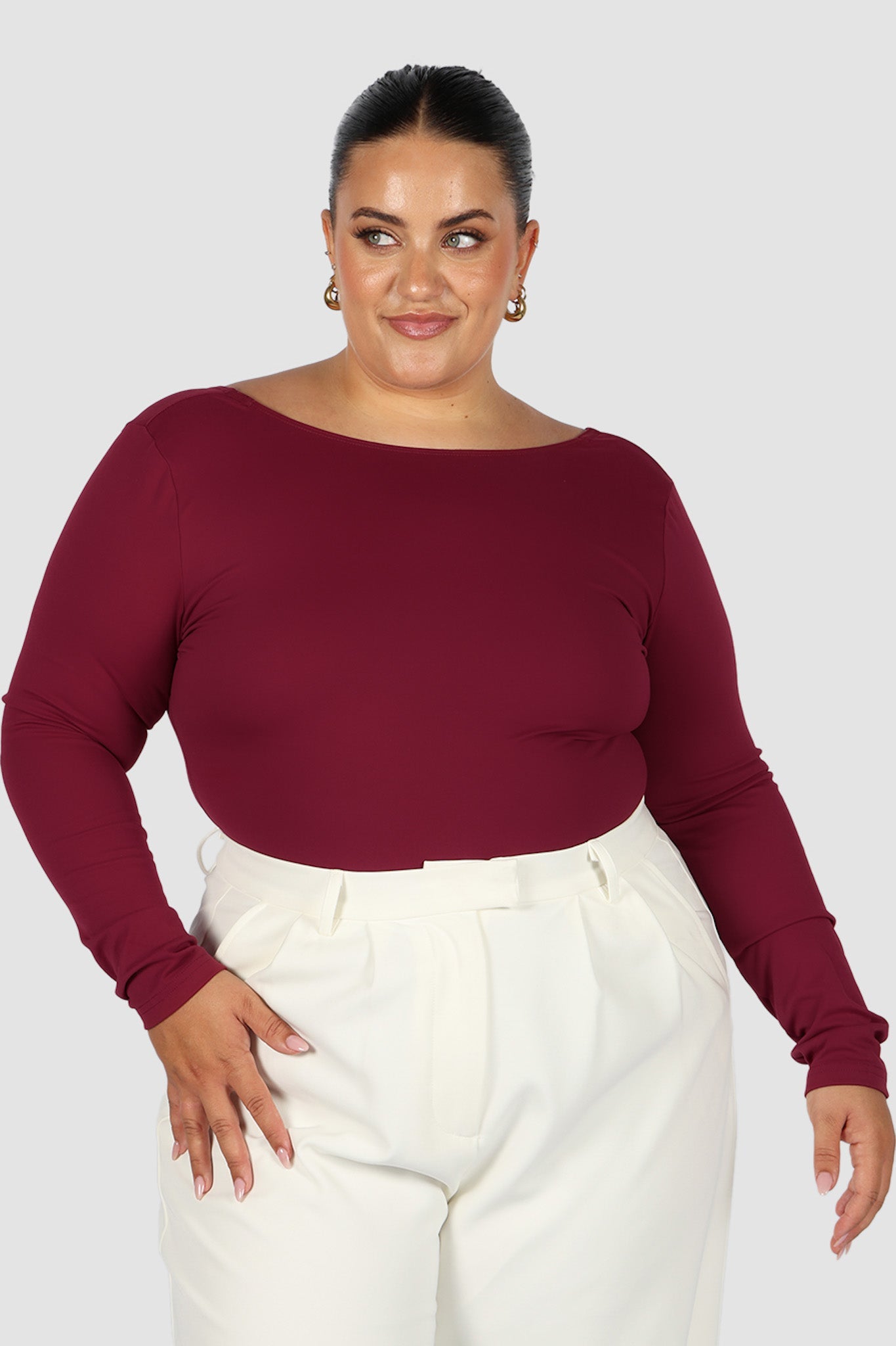 SCOOP BACK BODYSUIT WINE - Fayt The Label