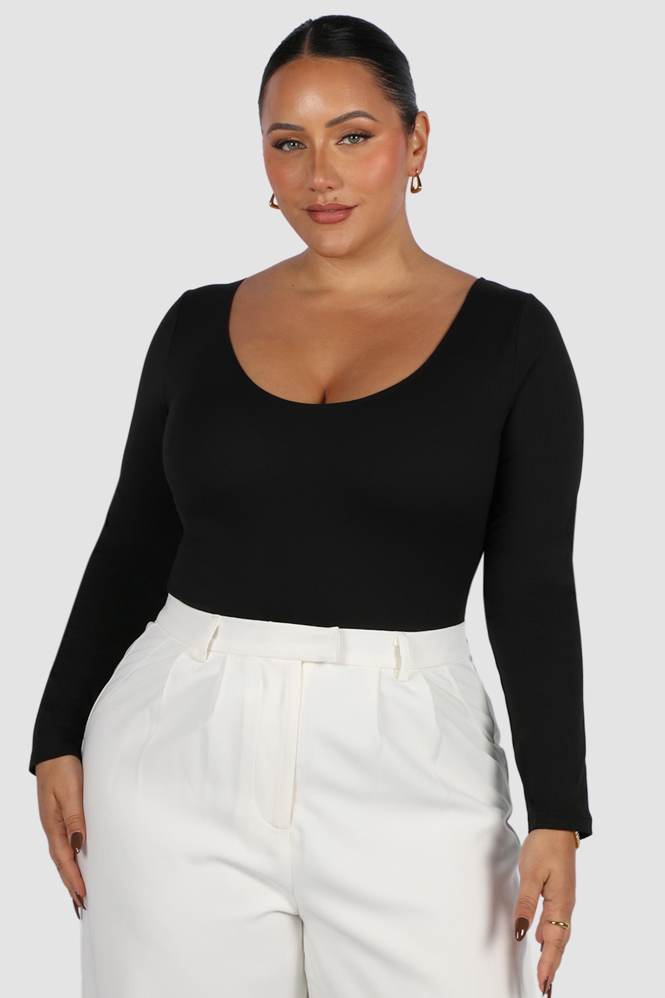 SCOOP NECK BODYSUIT BLACK - Fayt The Label