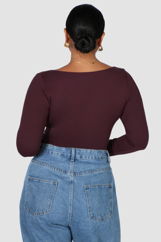 SCOOP NECK BODYSUIT DEEP PLUM - Fayt The Label