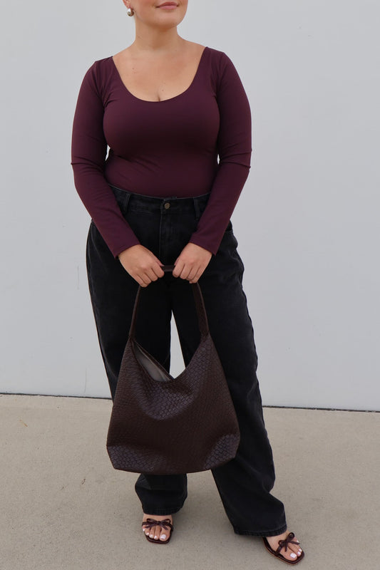 SCOOP NECK BODYSUIT DEEP PLUM - Fayt The Label