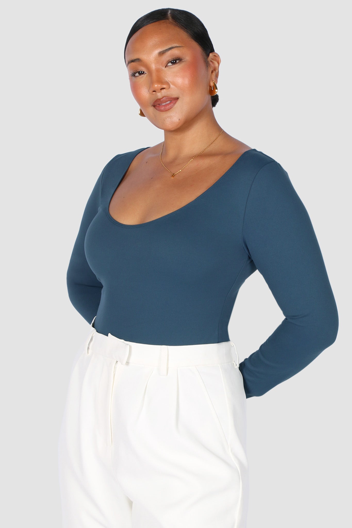 SCOOP NECK BODYSUIT DEEP TEAL - Fayt The Label