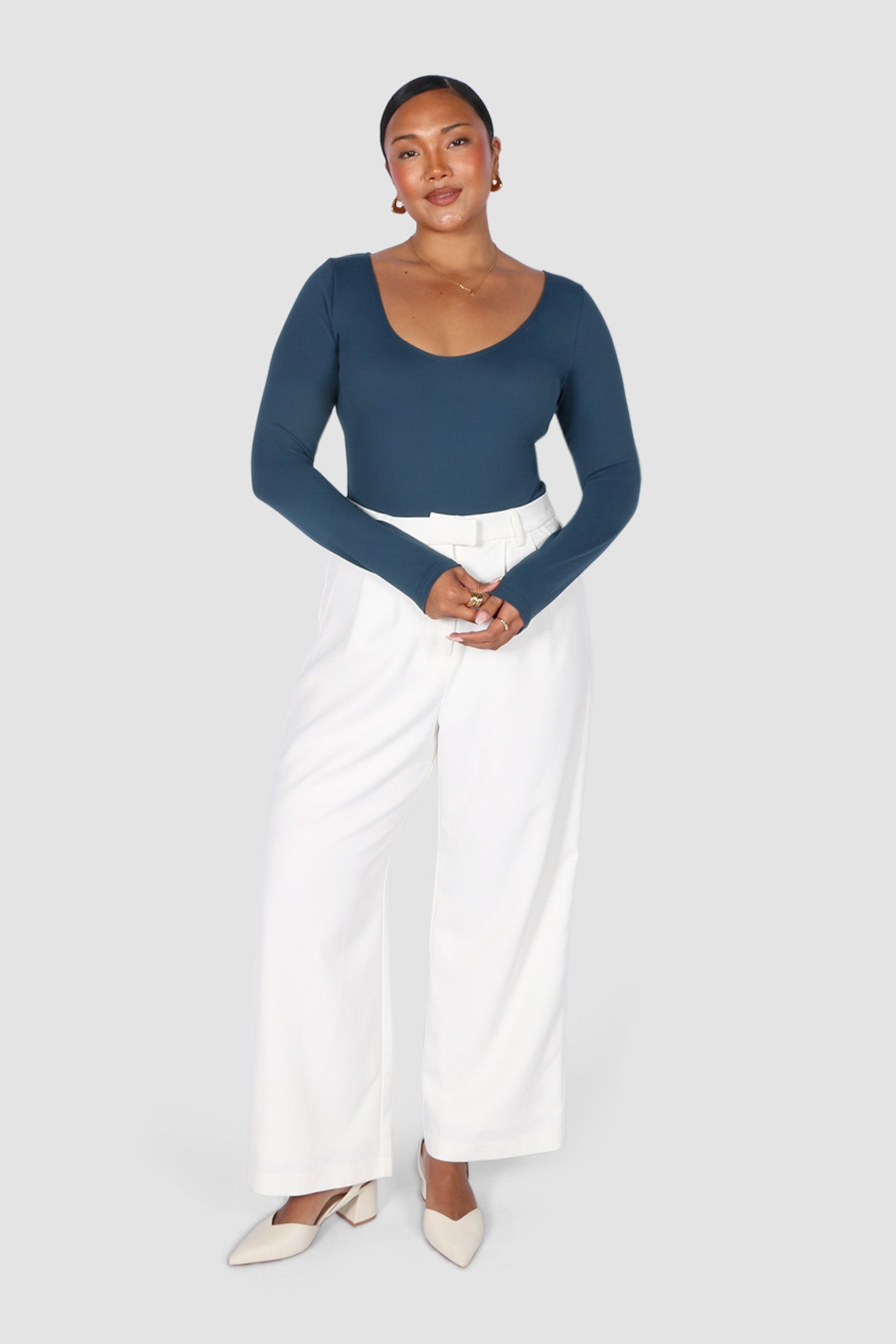 SCOOP NECK BODYSUIT DEEP TEAL - Fayt The Label