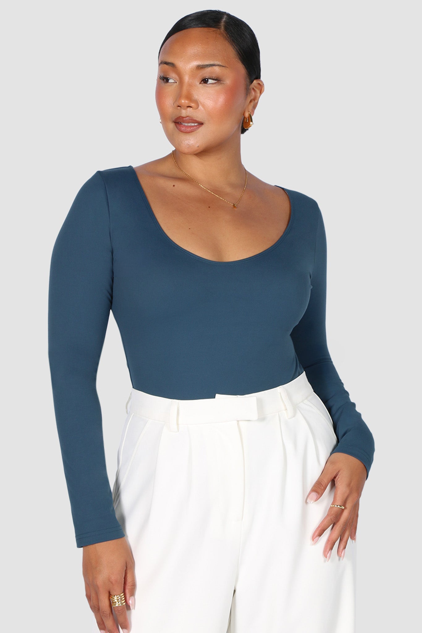 SCOOP NECK BODYSUIT DEEP TEAL - Fayt The Label