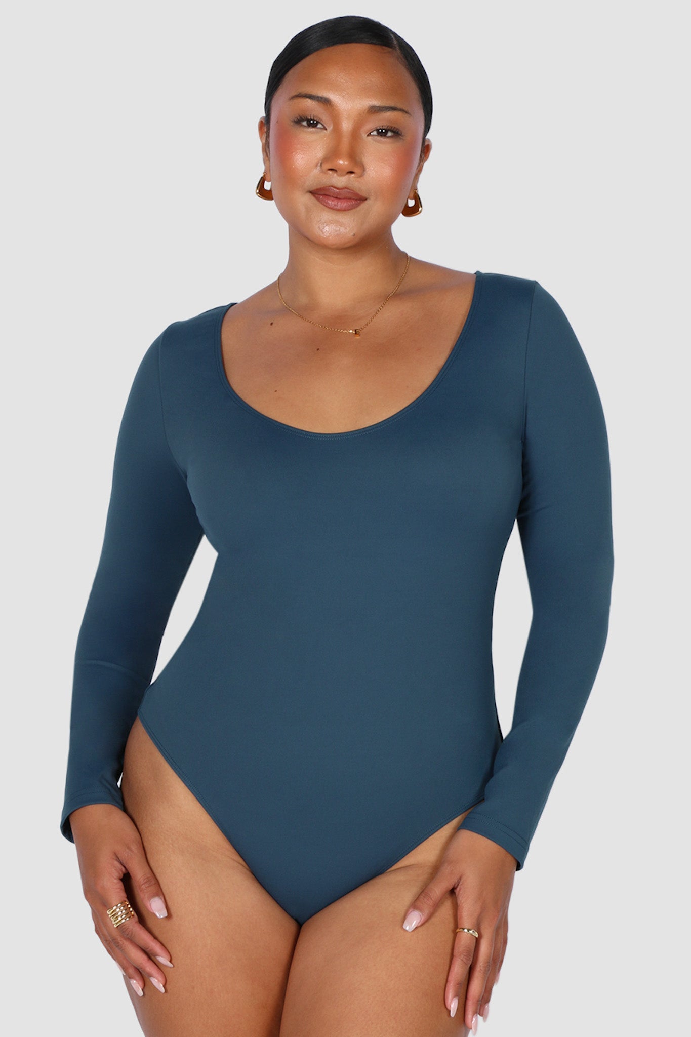 SCOOP NECK BODYSUIT DEEP TEAL - Fayt The Label
