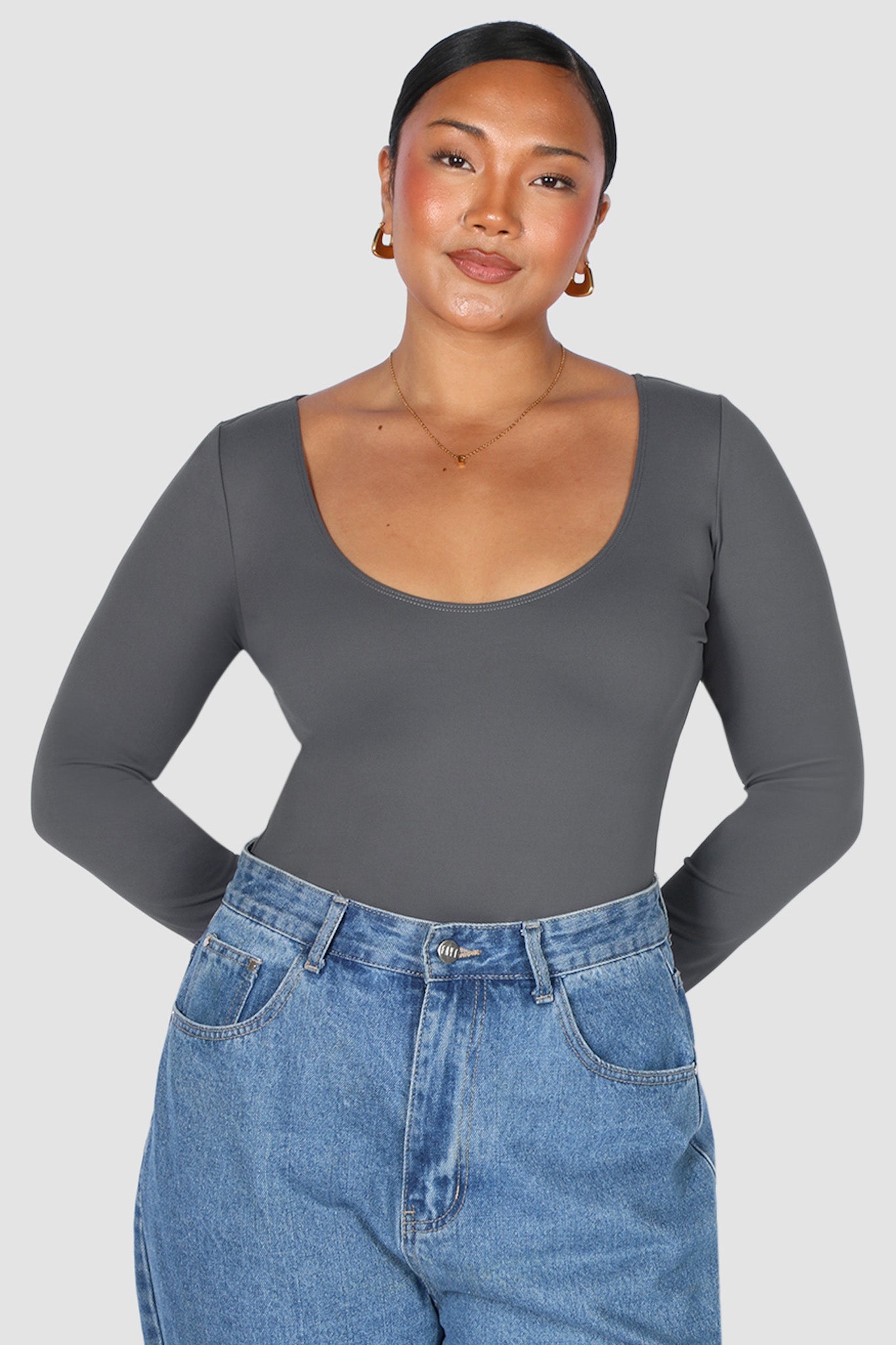 SCOOP NECK BODYSUIT GREY - Fayt The Label