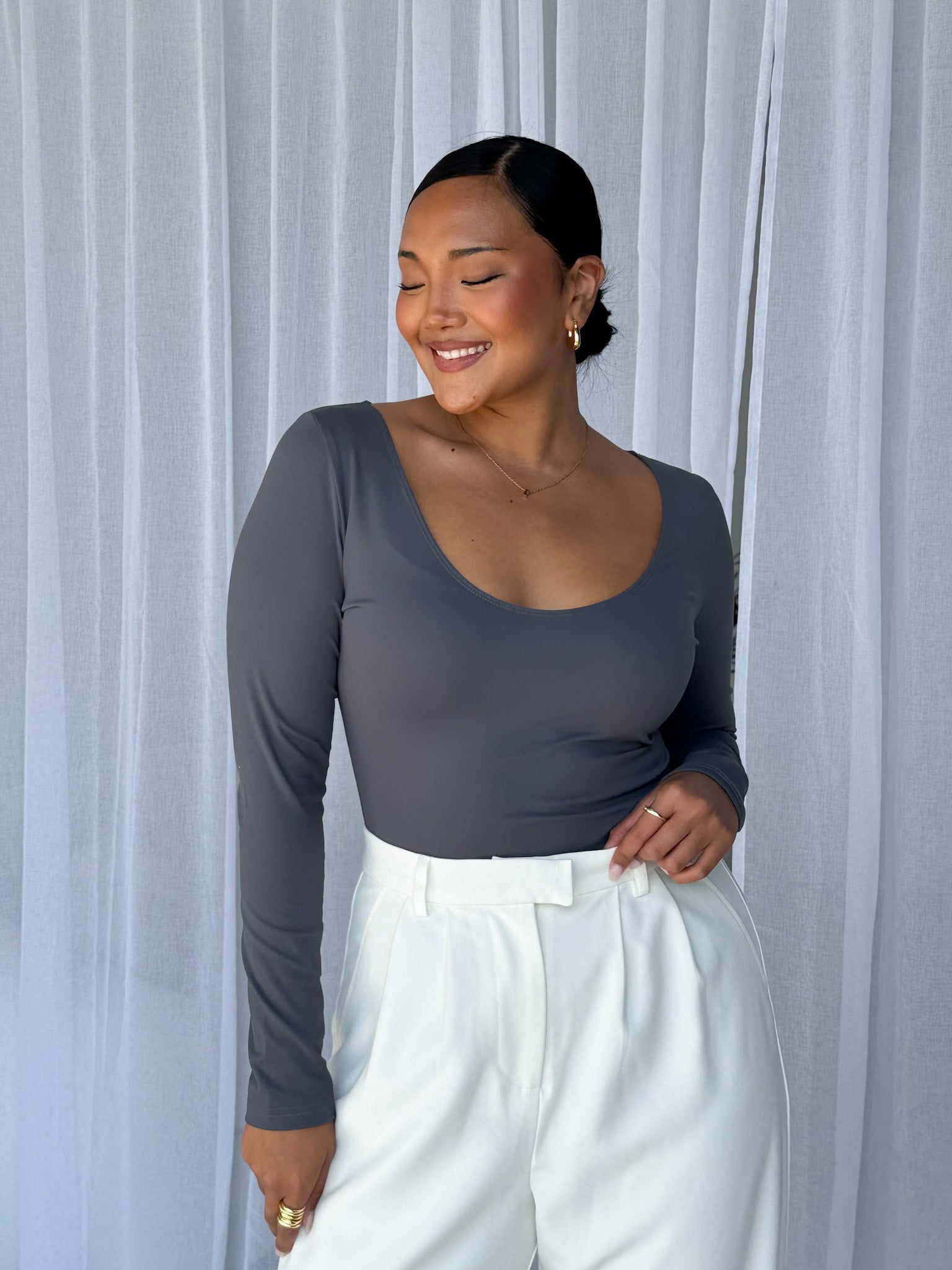 SCOOP NECK BODYSUIT GREY - Fayt The Label