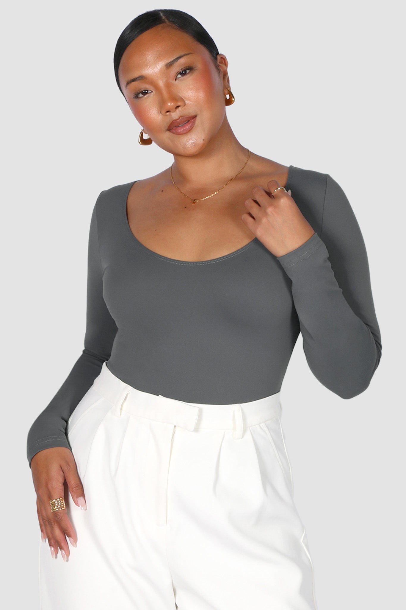 SCOOP NECK BODYSUIT GREY - Fayt The Label