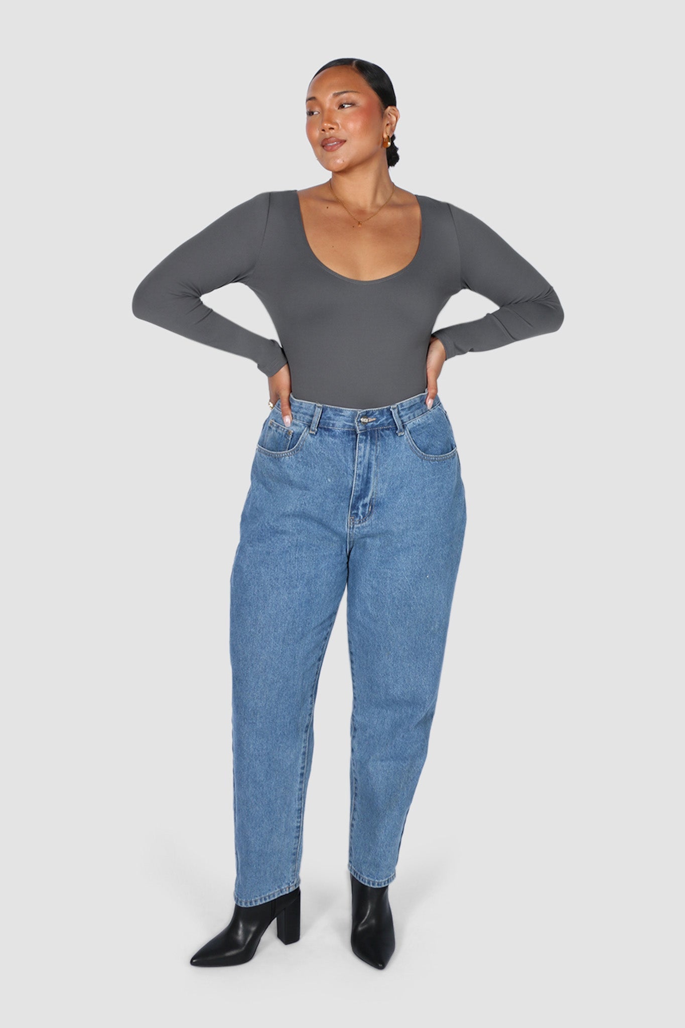 SCOOP NECK BODYSUIT GREY - Fayt The Label