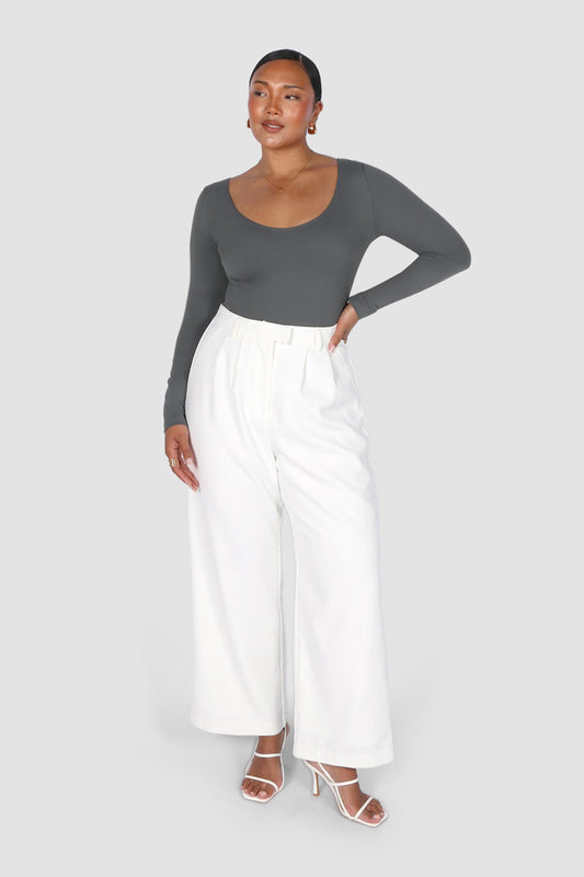 SCOOP NECK BODYSUIT GREY - Fayt The Label