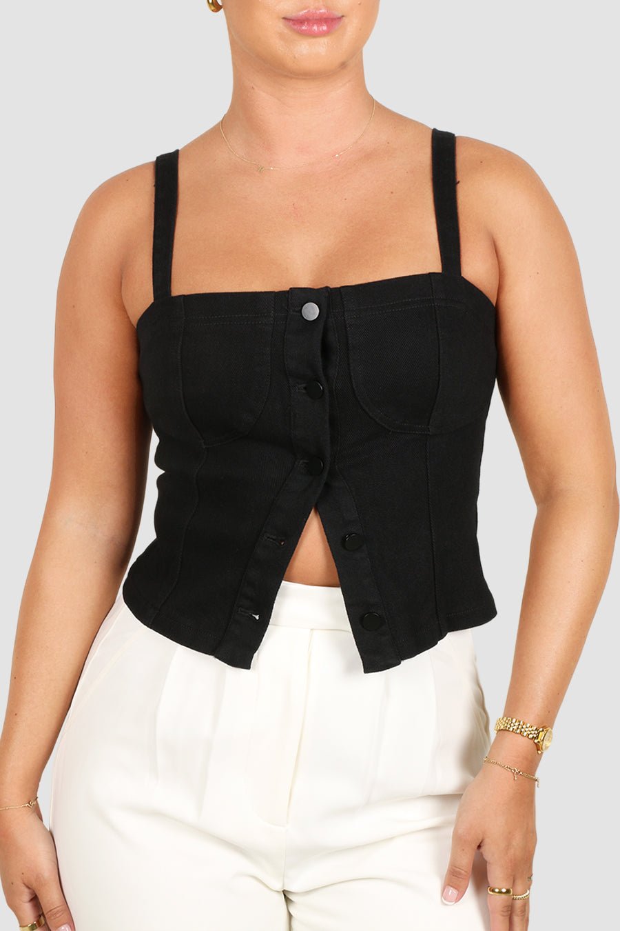 SIREN DENIM TOP BLACK - Fayt The Label