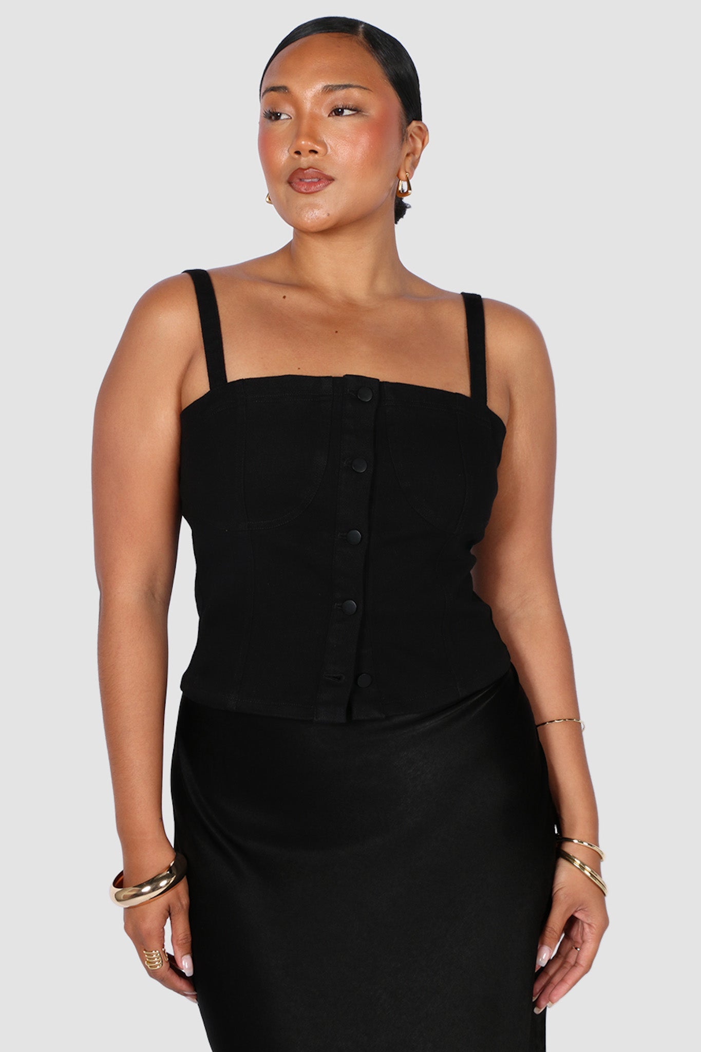 SIREN DENIM TOP BLACK - Fayt The Label