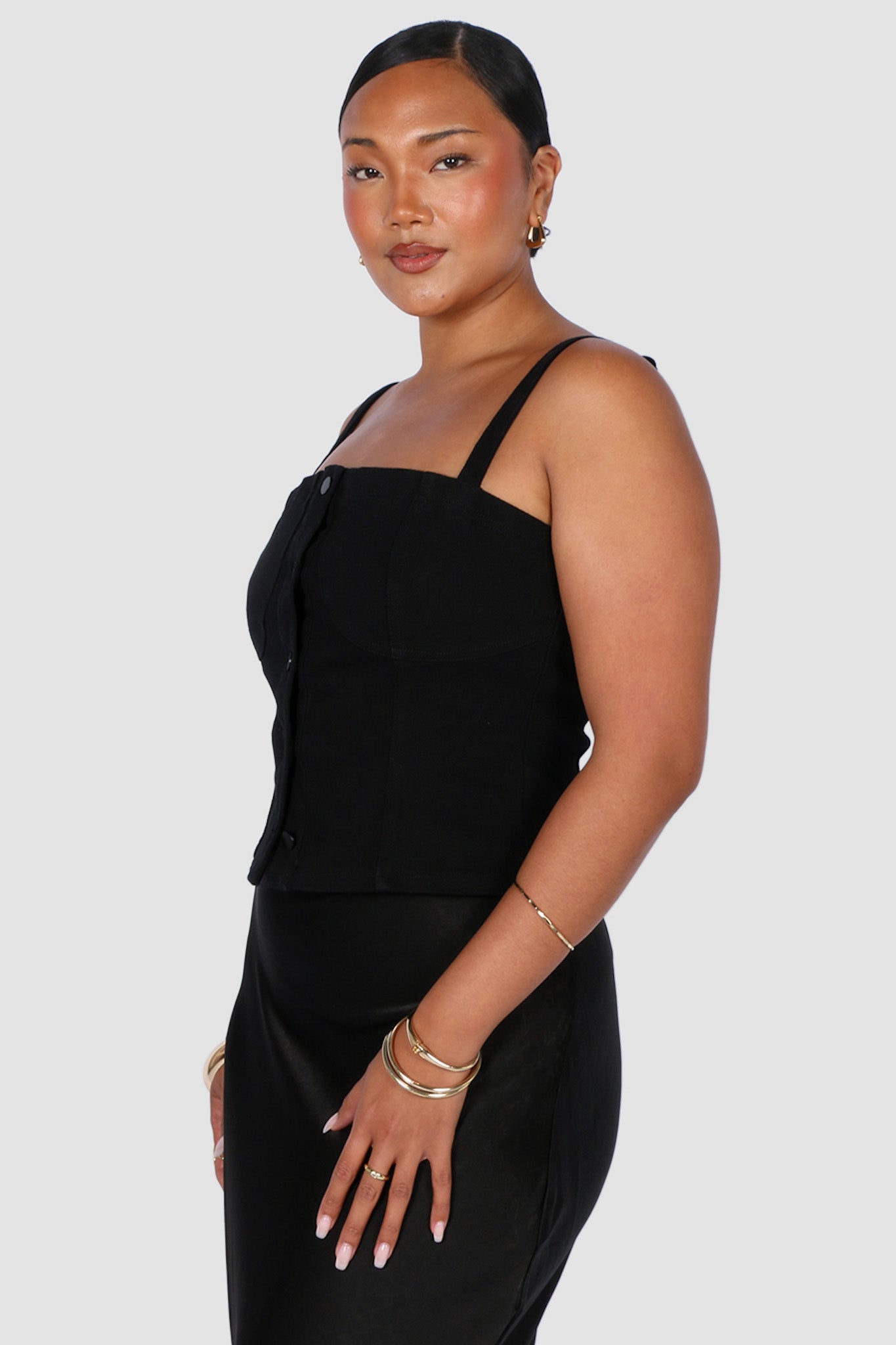 SIREN DENIM TOP BLACK - Fayt The Label