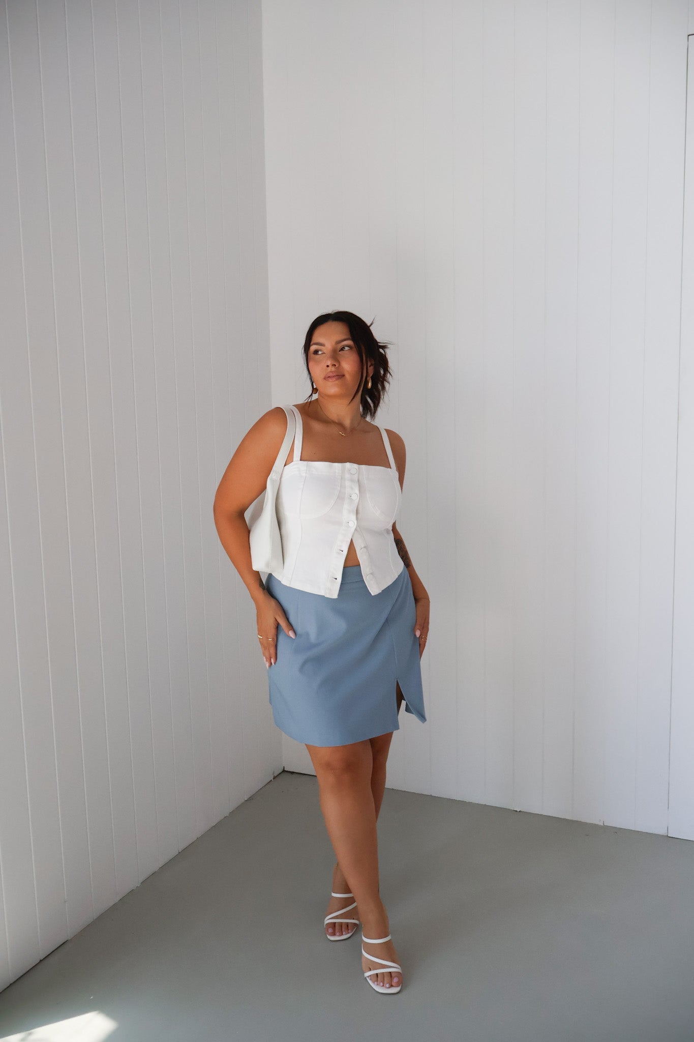 SIREN DENIM TOP WHITE - Fayt The Label