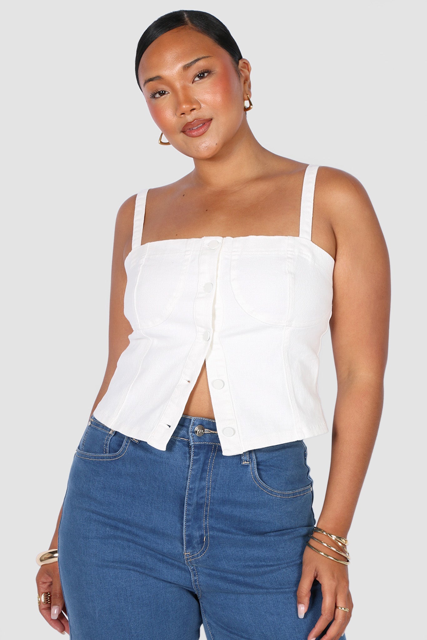 SIREN DENIM TOP WHITE - Fayt The Label