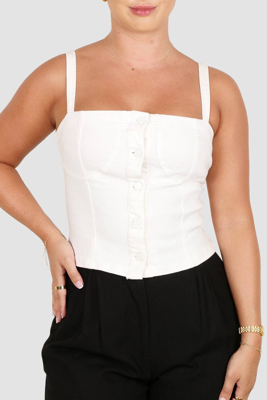 SIREN DENIM TOP WHITE - Fayt The Label