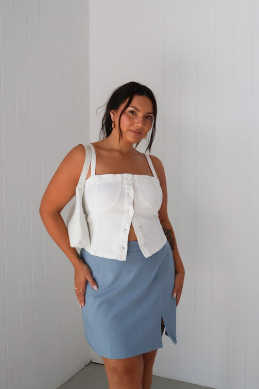 SIREN DENIM TOP WHITE - Fayt The Label