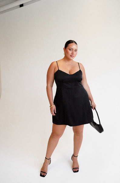 black sofia mini tea dress SILKY SLIP – Fayt The Label shop_cocktail Wear it to your Size:Large 12-14 FREE PEOPLE: ADELLA BLACK