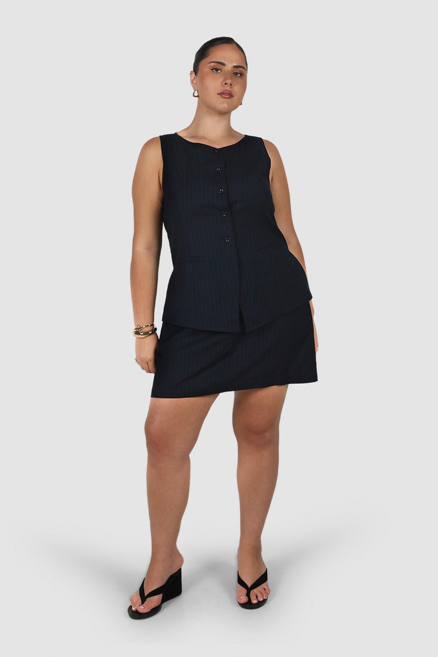 SOREVA SKORT NAVY PINSTRIPE - Fayt The Label