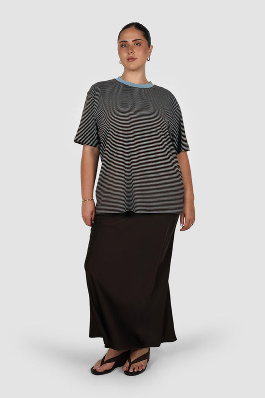 SPENCER STRIPE TEE CHOC/BLUE - Fayt The Label