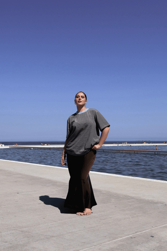 SPENCER STRIPE TEE CHOC/BLUE - Fayt The Label