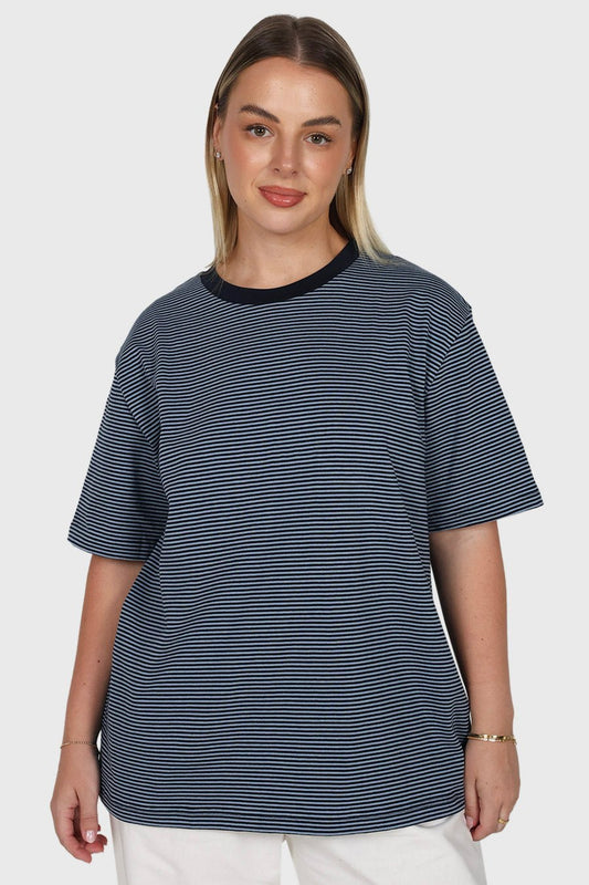SPENCER STRIPE TEE NAVY/BLUE - Fayt The Label