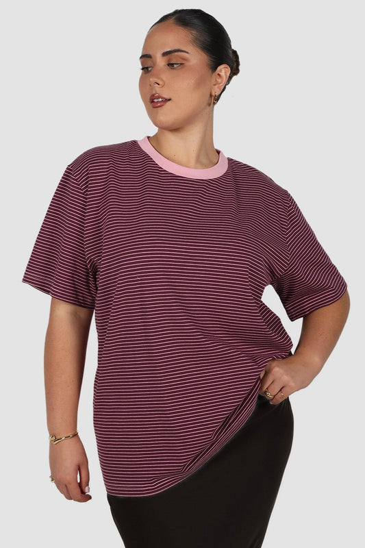 SPENCER STRIPE TEE PLUM/PINK - Fayt The Label