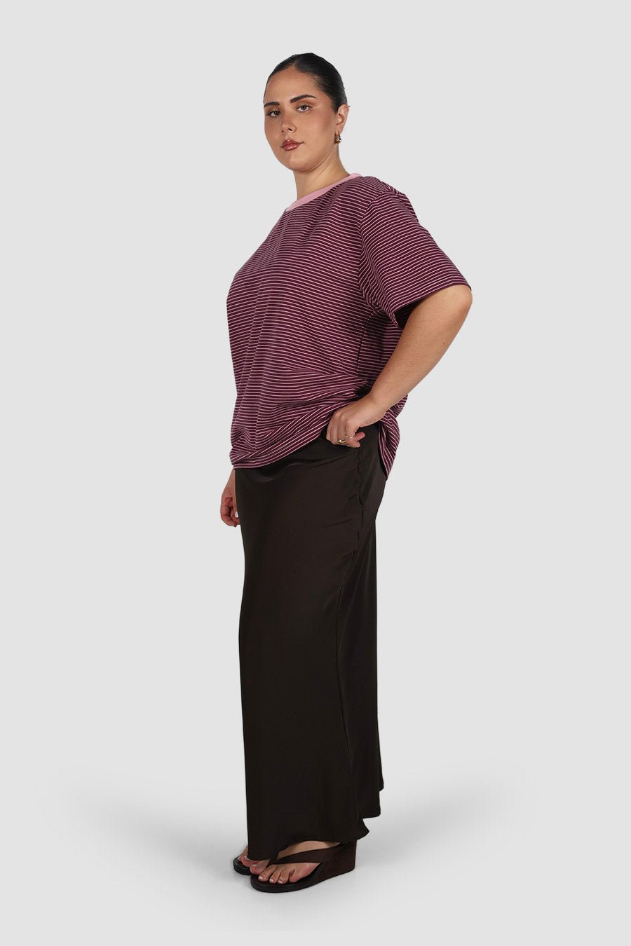 SPENCER STRIPE TEE PLUM/PINK - Fayt The Label
