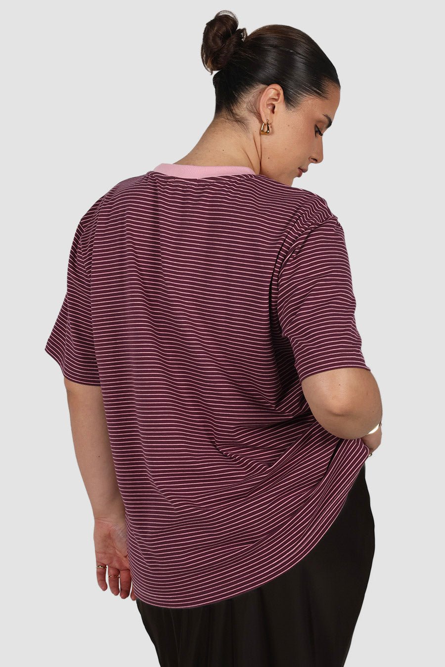 SPENCER STRIPE TEE PLUM/PINK - Fayt The Label