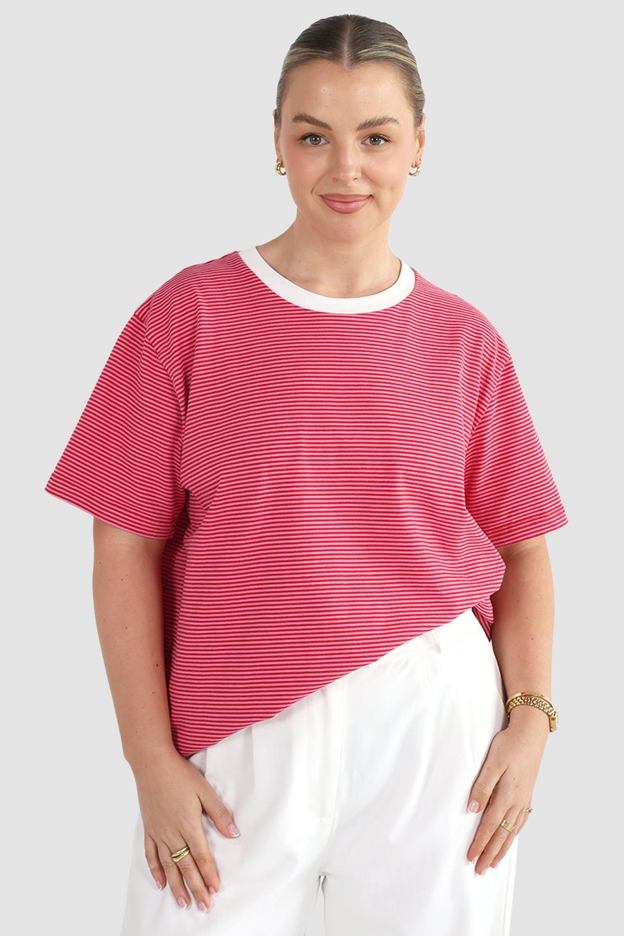 SPENCER STRIPE TEE RED/PINK - Fayt The Label