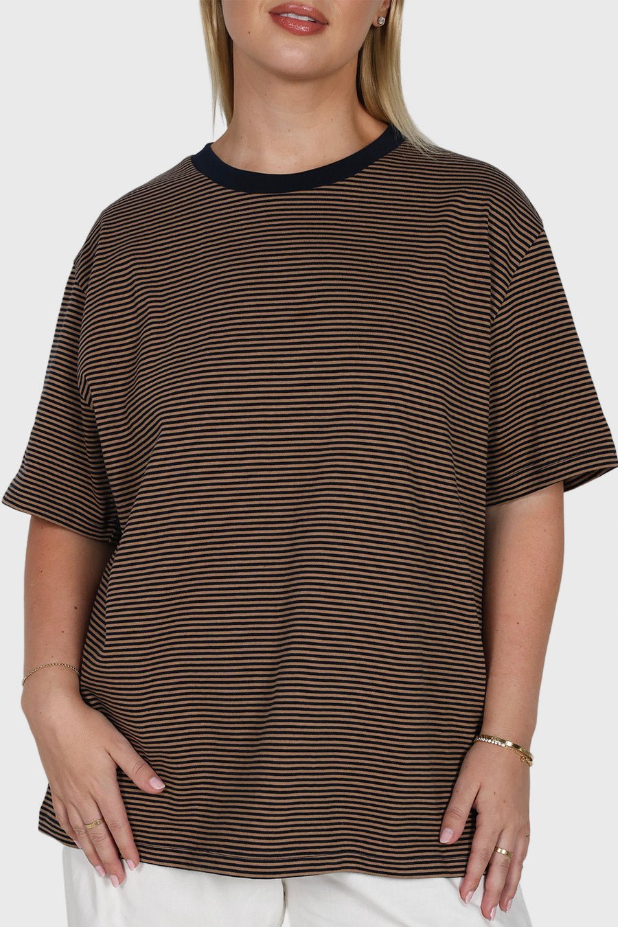 SPENCER STRIPE TEE TAN/NAVY - Fayt The Label