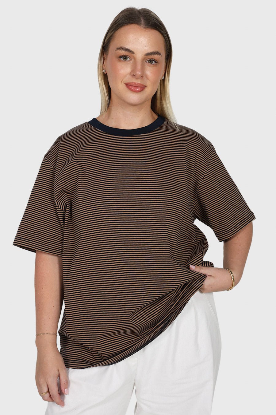 SPENCER STRIPE TEE TAN/NAVY - Fayt The Label