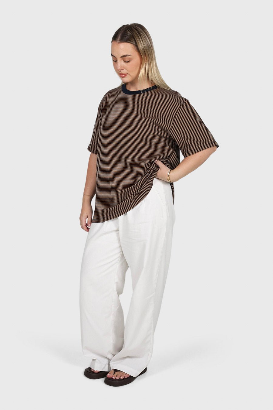 SPENCER STRIPE TEE TAN/NAVY - Fayt The Label