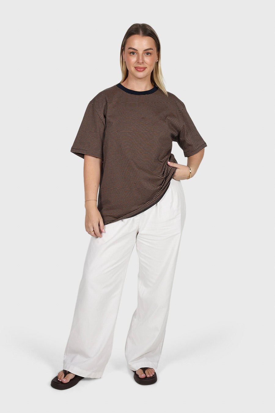 SPENCER STRIPE TEE TAN/NAVY - Fayt The Label