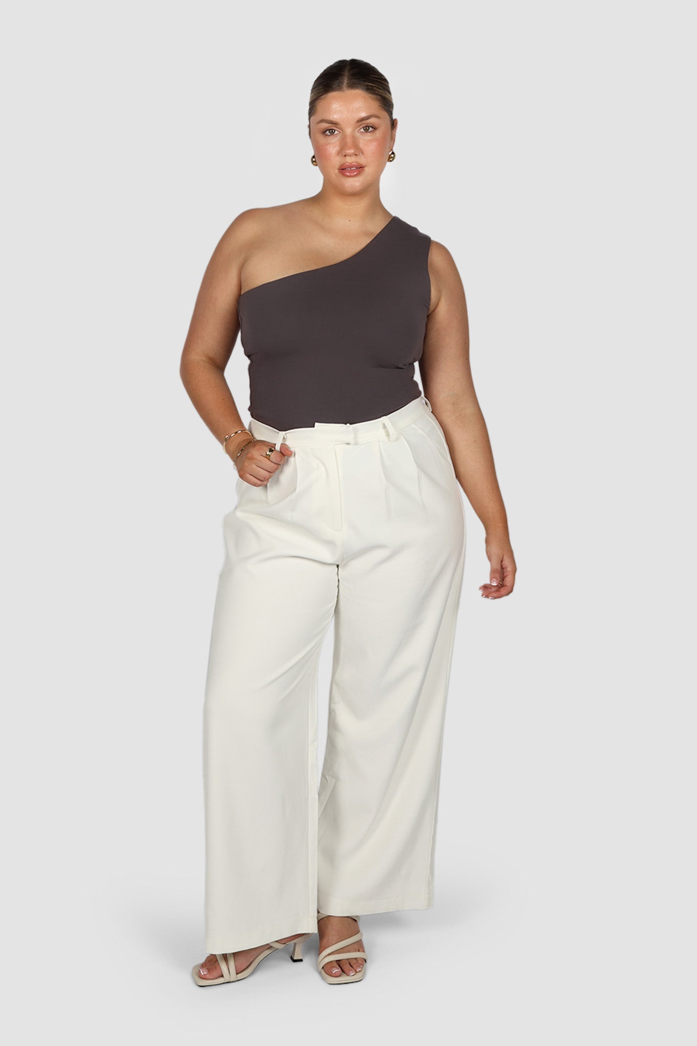 SULLIVAN ONE SHOULDER TOP CHARCOAL - Fayt The Label