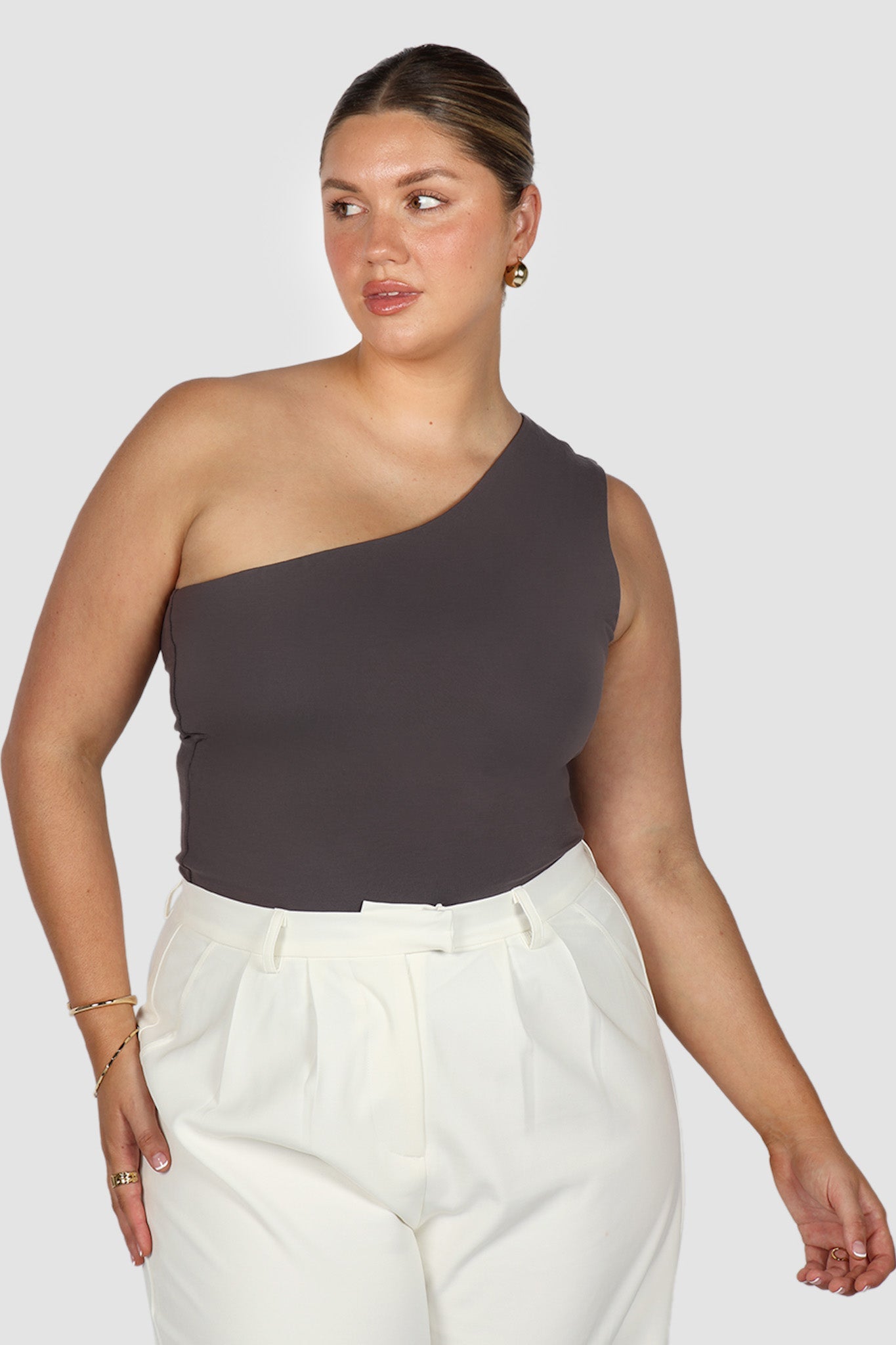 SULLIVAN ONE SHOULDER TOP CHARCOAL - Fayt The Label