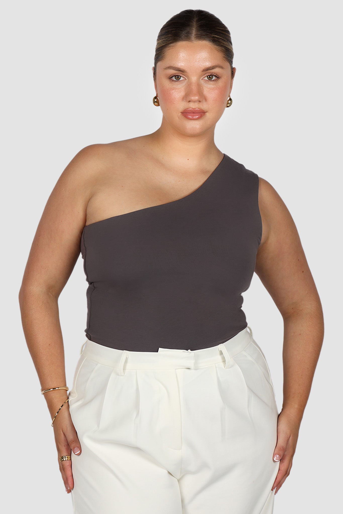 SULLIVAN ONE SHOULDER TOP CHARCOAL - Fayt The Label