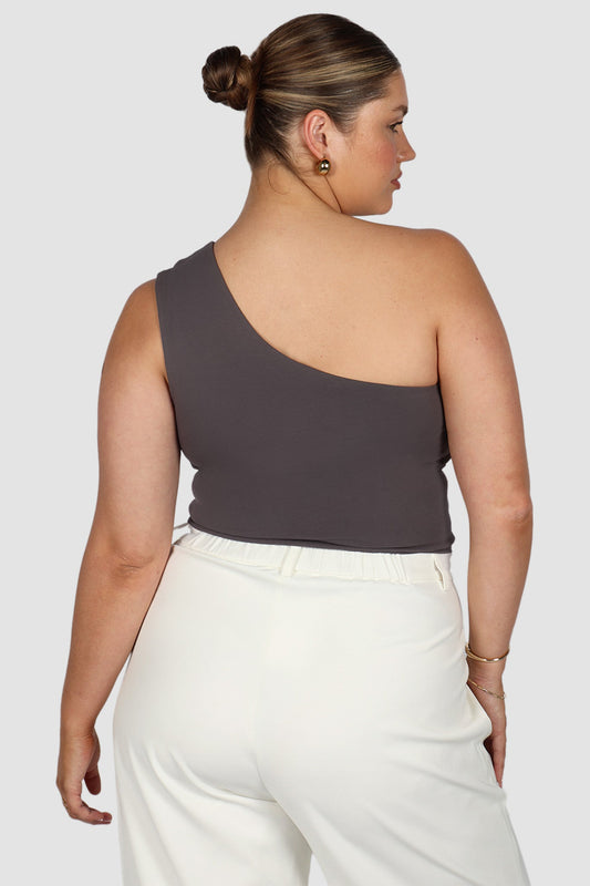 SULLIVAN ONE SHOULDER TOP CHARCOAL - Fayt The Label