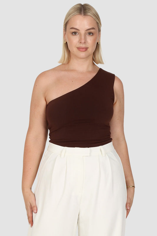 SULLIVAN ONE SHOULDER TOP CHOC - Fayt The Label